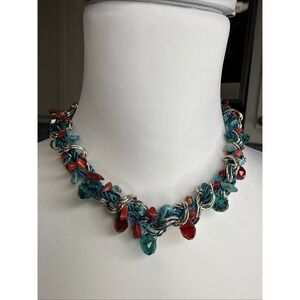 Cluster Turquoise Coral & Beads Charming Charlie Necklace &earring Set New